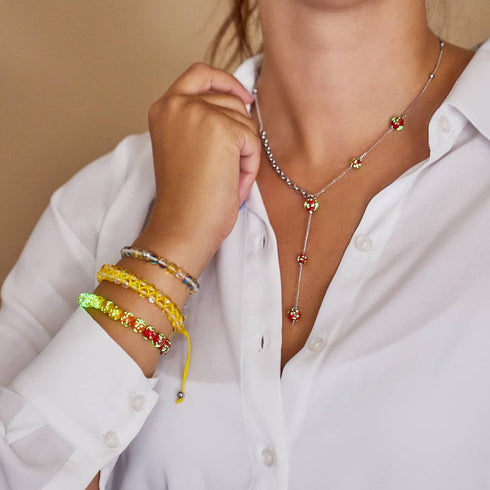 Purpurrot | Silber | Firefly Glas Kaskaden Doppelanhänger